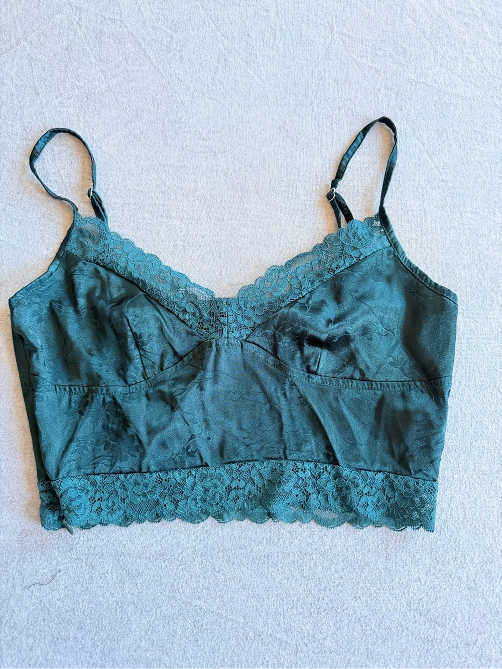 SHEIN Emerald Satin Bralette with Lace Trim